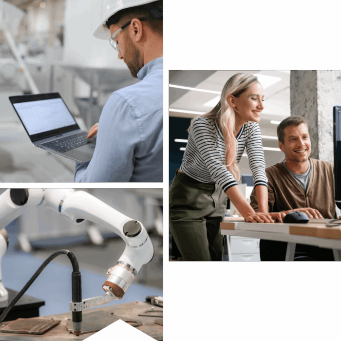 Prozessdigitalisierung und Automatisierung in der Industrie | Qwasaa Prozessdigitalisierung und Automatisierung mit Industrieanlage Softwareentwicklung Teamarbeit und Roboterarm