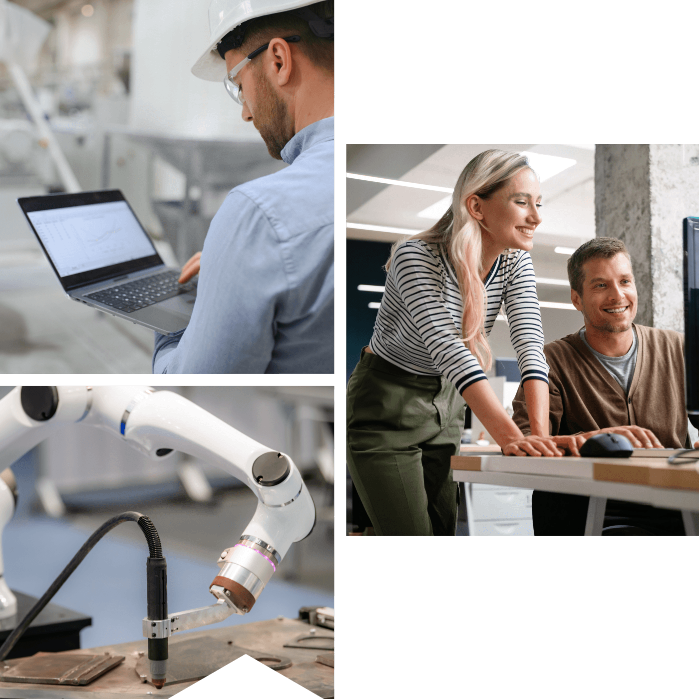 Prozessdigitalisierung und Automatisierung in der Industrie | Qwasaa Prozessdigitalisierung und Automatisierung mit Industrieanlage, Softwareentwicklung, Teamarbeit und Roboterarm